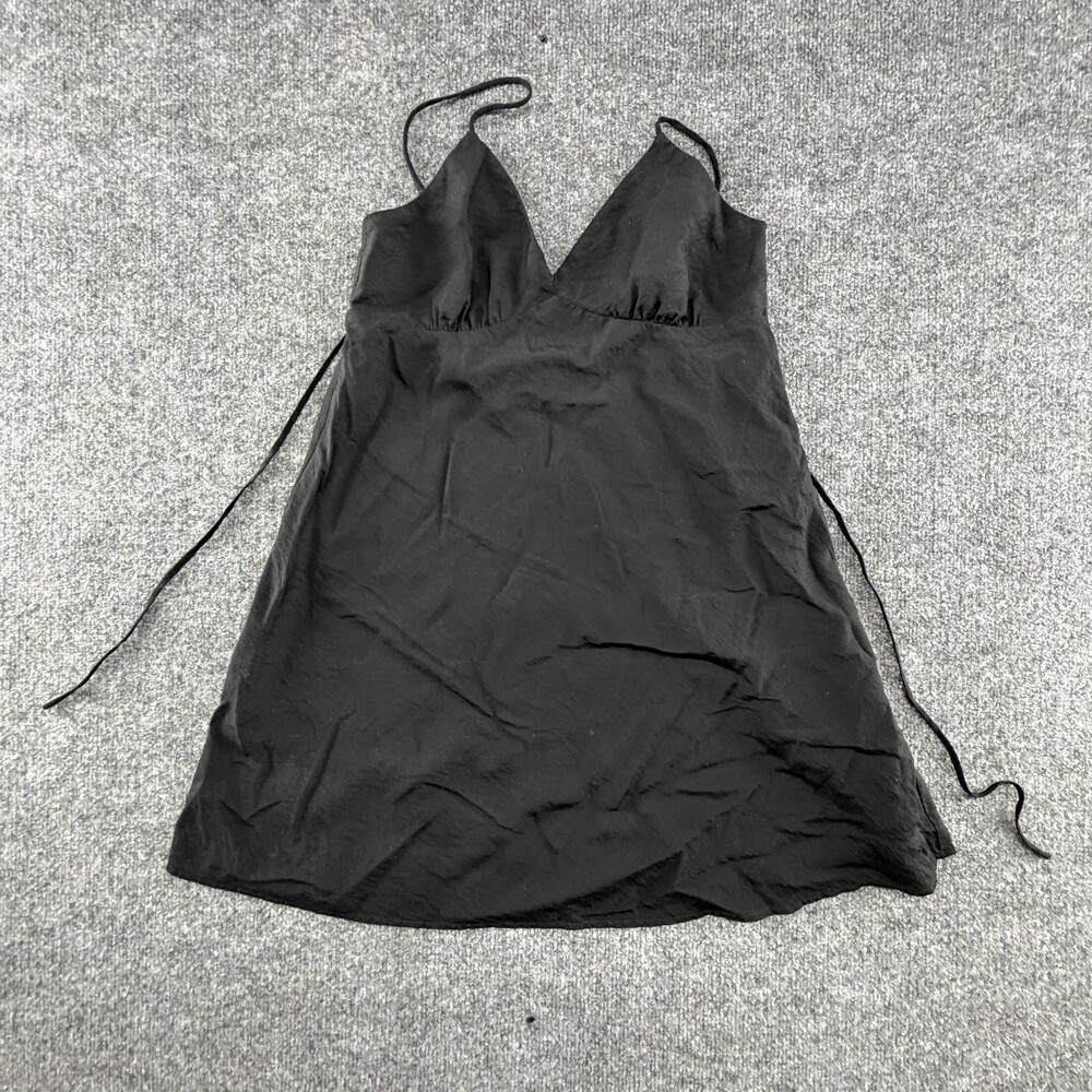 Madewell Dress Womens 2 Black Slip V-Neck Strappy Tie Back Mini Casual